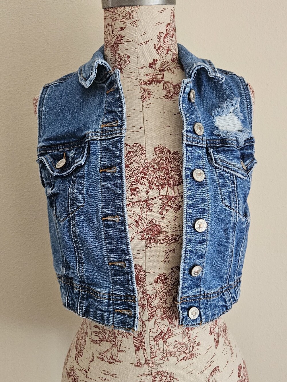 Wax Jean Blue Denim Cropped Vest, Small